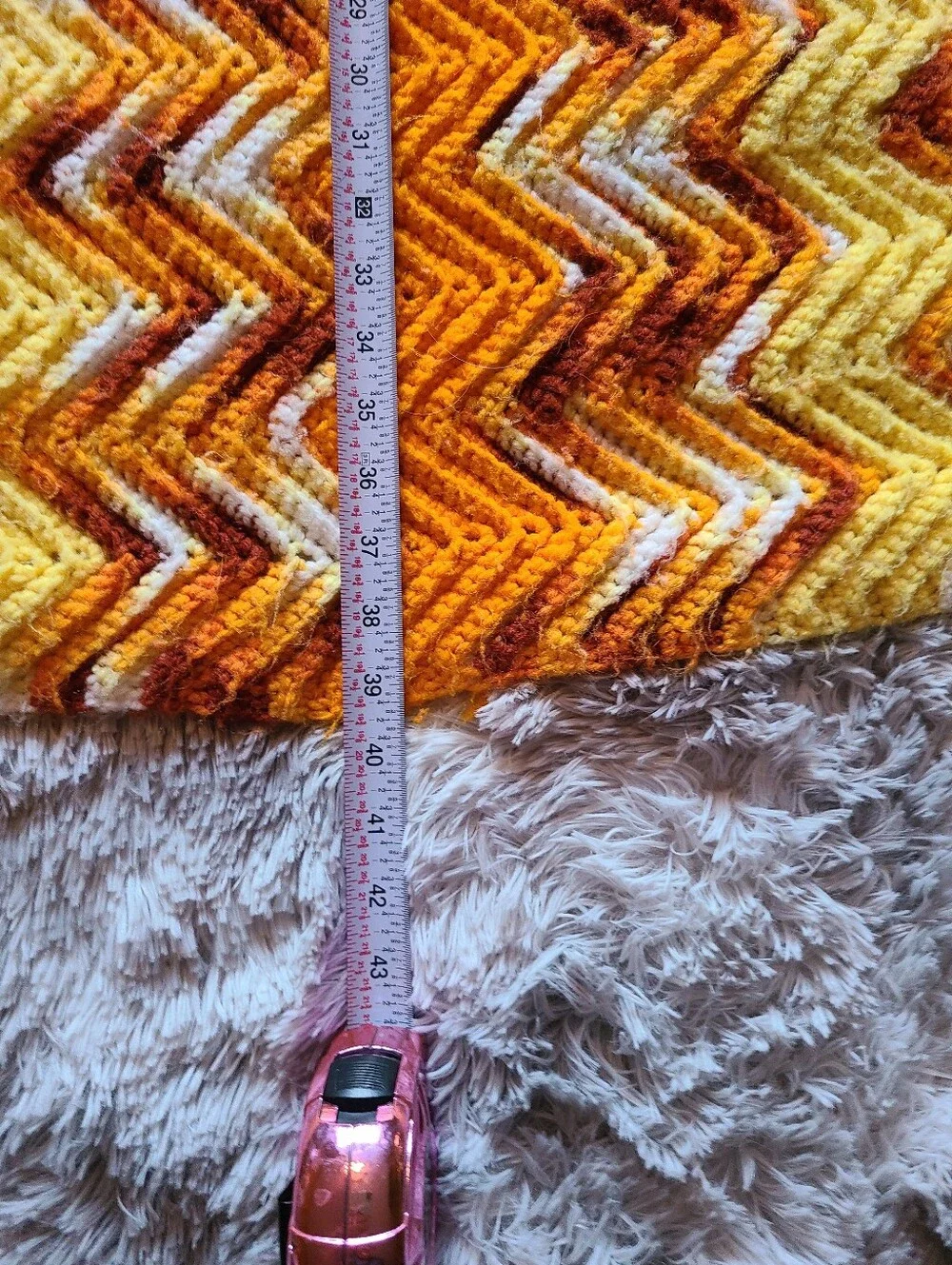 Handmade Chevron Knit Throw in Bright Yellow & Orange